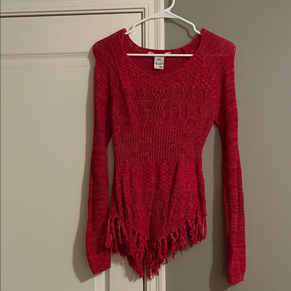 Red Fringed Women's Sweater